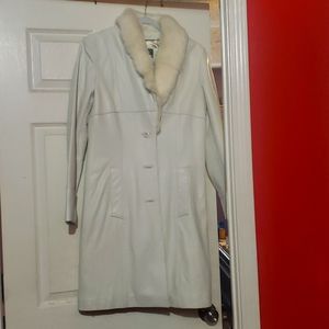 Wilson Cream/off white Leather Fur Trim coat